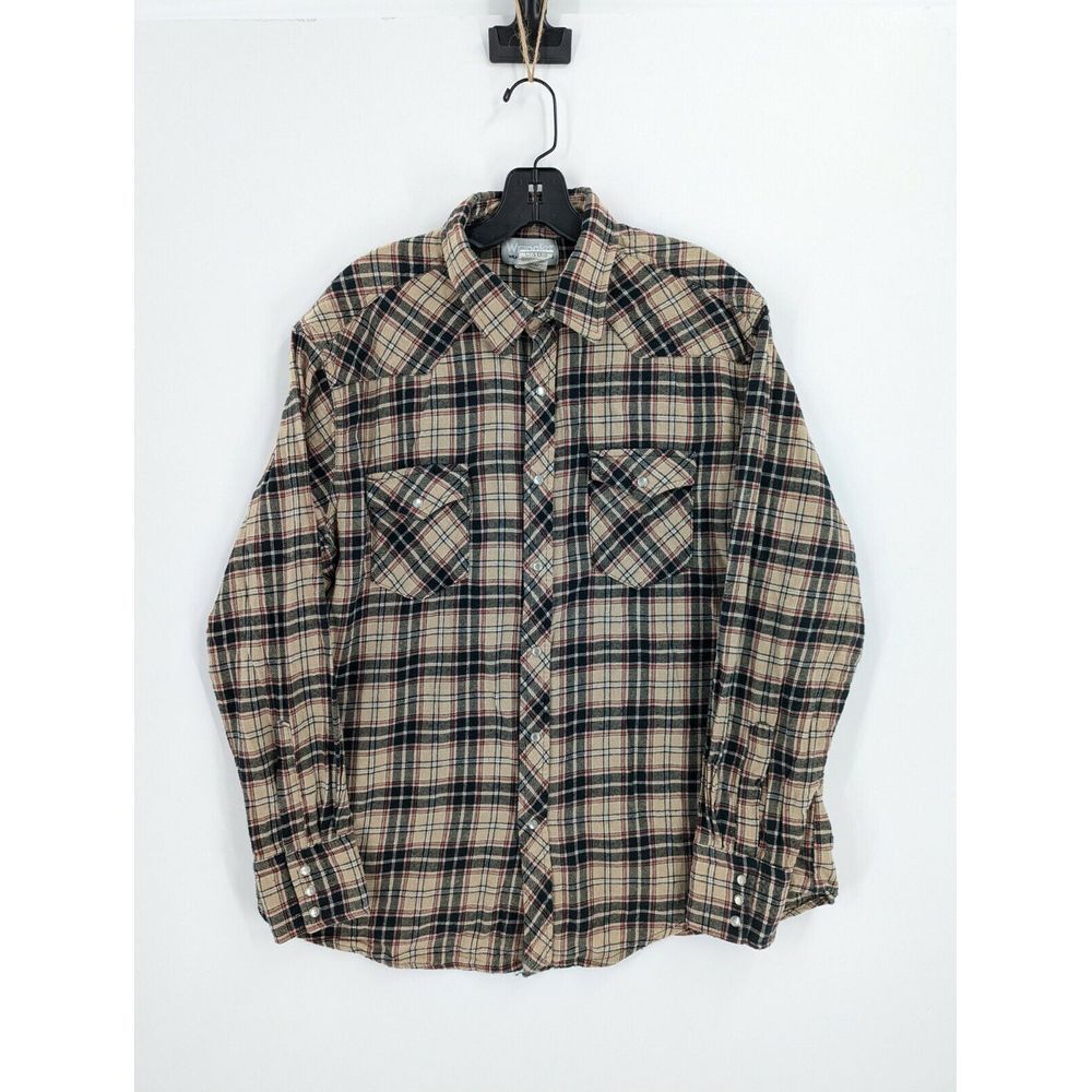 Men's Wrangler Plaid Flannel Peral Snap Long Sleeve Shirt, XL